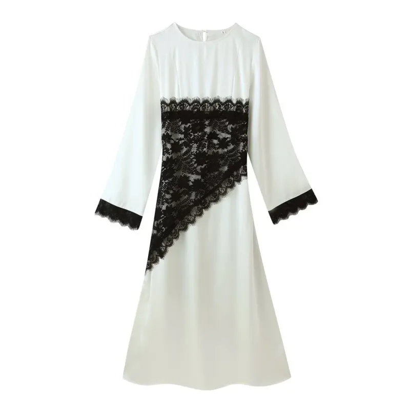 Damen Midikleid mit asymmetrischer Spitzenapplikation und langen Glockenärmeln Echo Archiv
