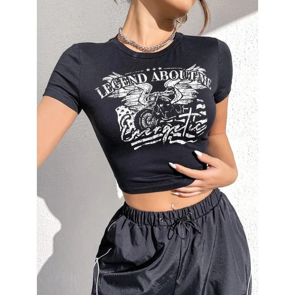 Damen Crop-T-Shirt mit kreativem Schriftzug – Orélia
