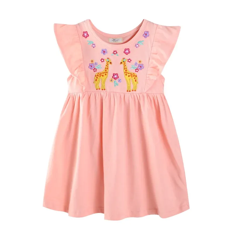 Mädchen Baumwollkleid mit bezaubernden Giraffen-Stickereien