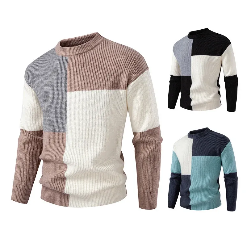 Herren farbenfroher Strukturpullover mit modernem Schnitt und Rundhalsausschnitt – Norvane