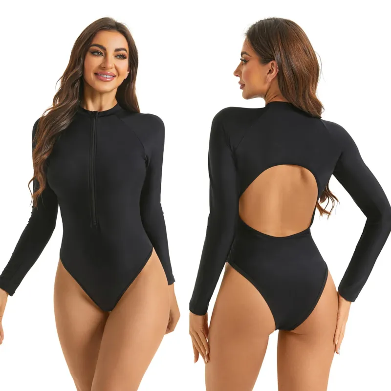 Damen Langarm Surfer-Badeanzug mit Rücken-Ausschnitt – Maréssa