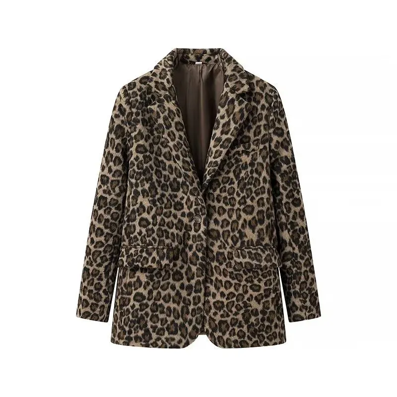 Damen Oversize‑Blazer im Leopardenprint mit Reverskragen und Pattentaschen Echo Archiv