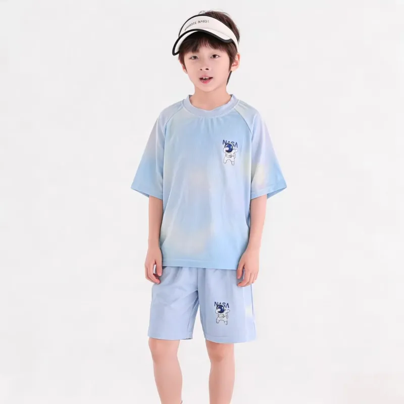 Damen atmungsaktives Kinder Sportset mit kurzarm Shirt und elastischer Bundshorts