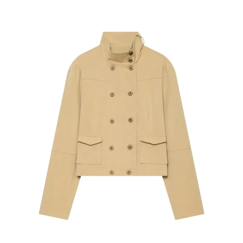 Damen Kurzgeschnittene doppeltreihige Utility-Jacke mit hohem Stehkragen Echo Archiv