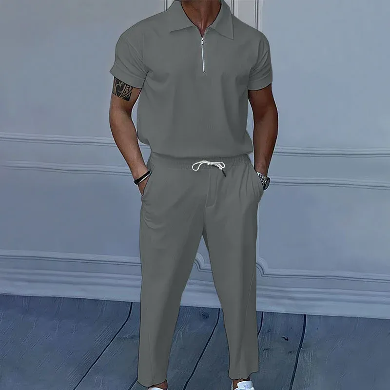 Herren kurzärmliges Poloshirt und lockere Jogginghose Set – Marzano