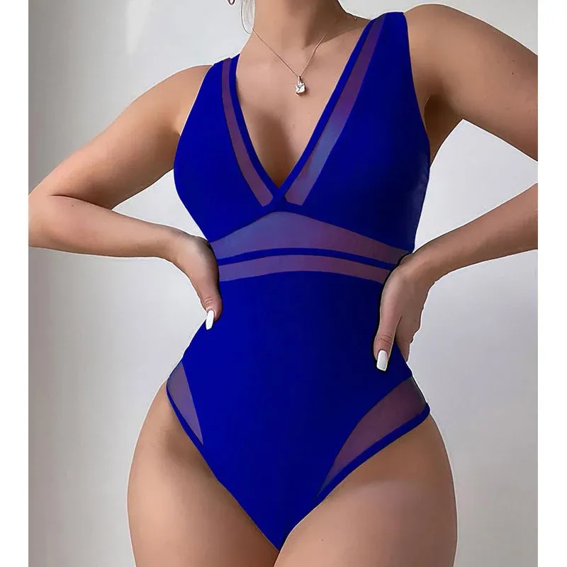 Damen Einteiliger Badeanzug mit tiefem V-Ausschnitt und eleganten Transparentsdetails – Maréssa