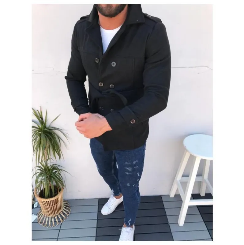 Herren modischer Trenchcoat mit doppelter Knopfreihe und taillierbarem Gürtel – Marzano
