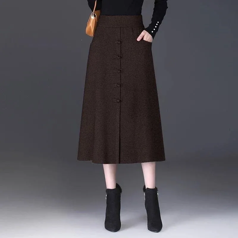 Damen Eleganter und schicker Midi-Rock mit Knopfdetails – Rosévia