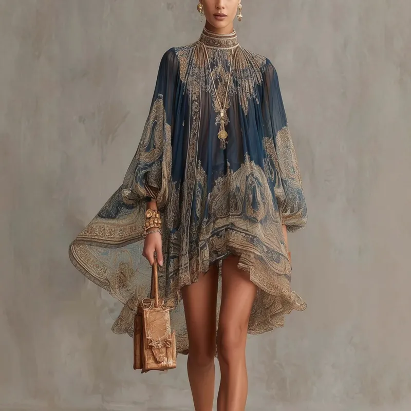 Damen Elegantes Chiffon-Kleid mit kunstvollem Muster Echo Archiv
