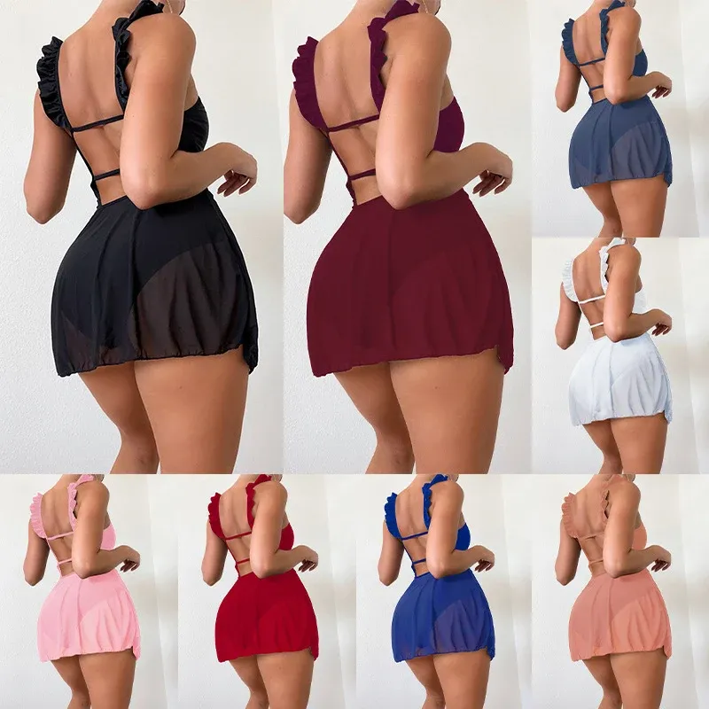 Damen Badesarong mit zarten Rüschendetails – Avérine