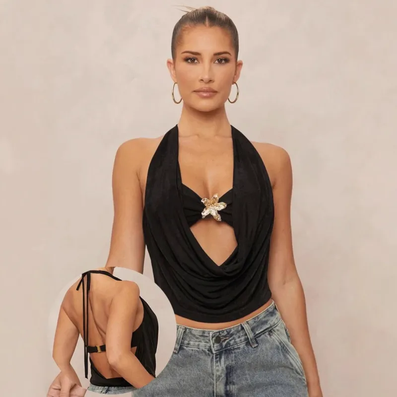 Damen Hochgeschlossenes Cropped-Top mit elegantem Drapierungsdesign – Orélia