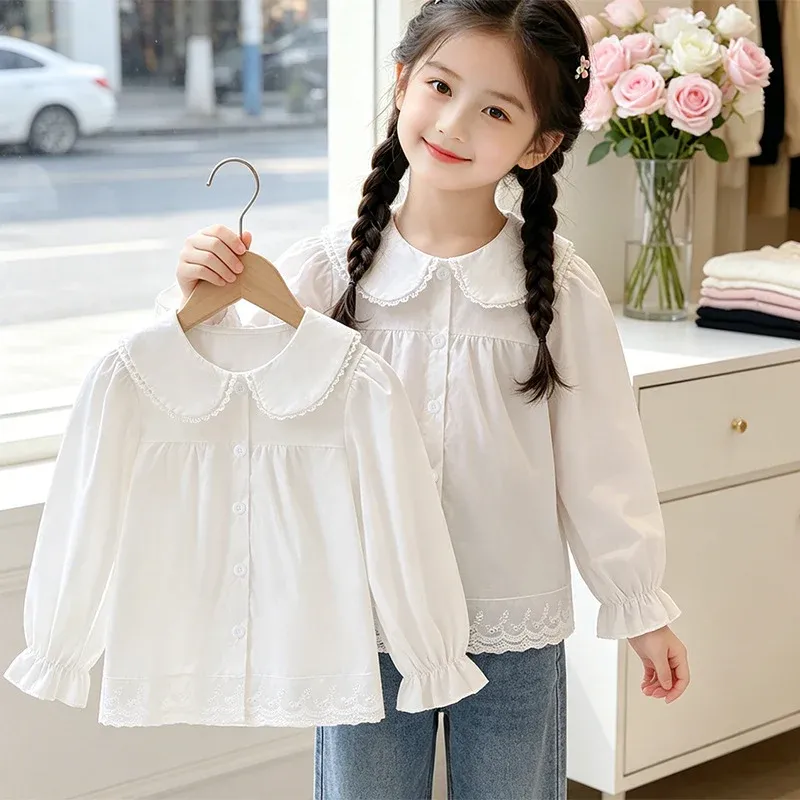 Mädchen elegante Bluse mit rüschenbesetztem Kragen