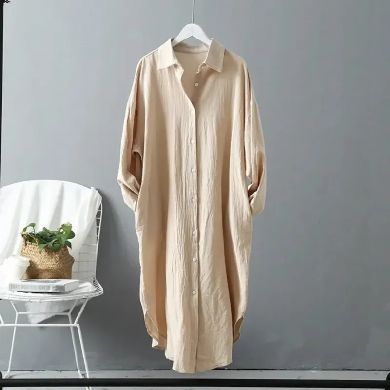 Langärmliges Leinenkleid Damenbekleidung – Élara