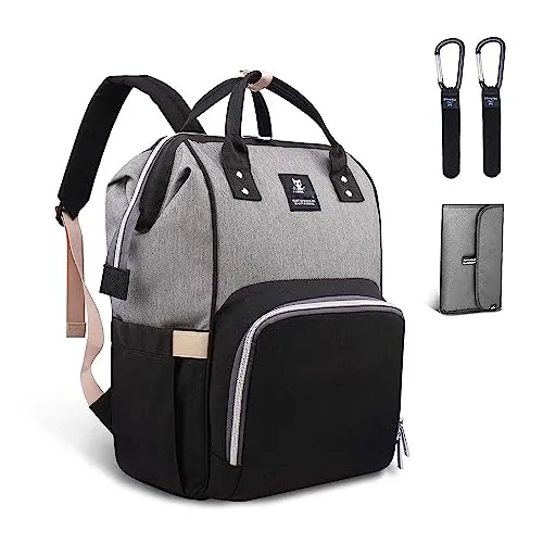 Changing Bag Backpack Waterproof Travel Baby Bag, Stylish Large Capacity Baby Changing Backpack with Changing Mat and Stroller Hook