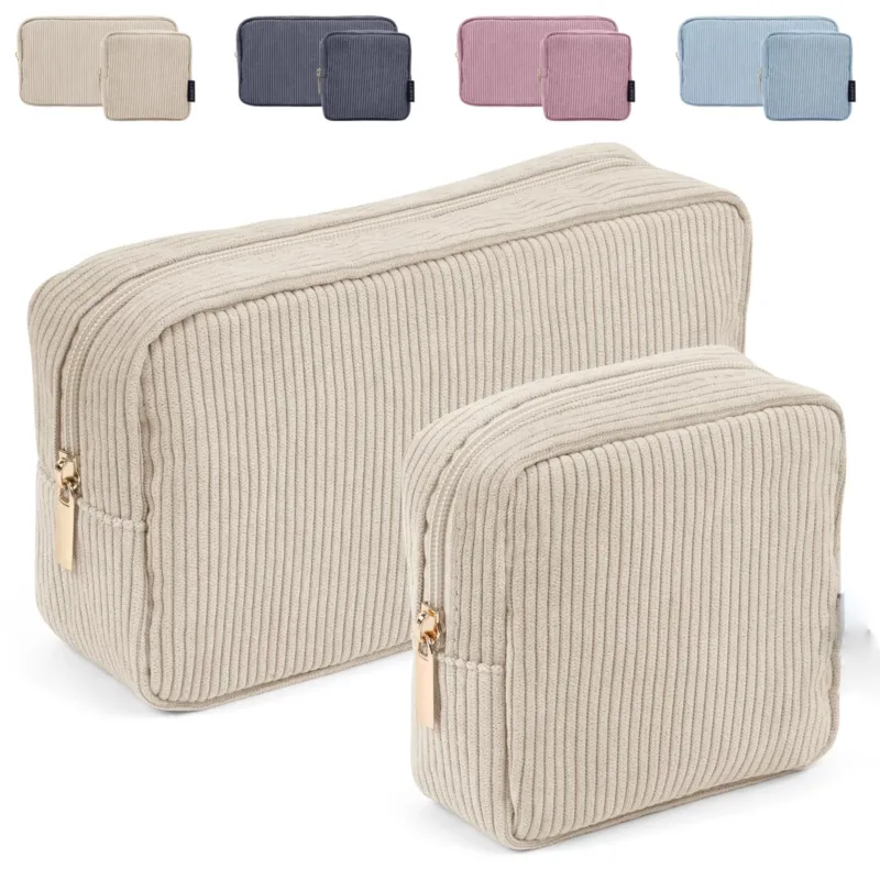 Small make up bag for handbag, corduroy make up bag with compartments travel make up bag