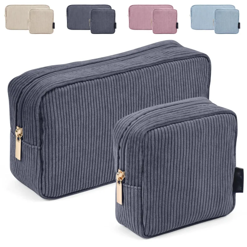 Small make up bag for handbag, corduroy make up bag with compartments travel make up bag